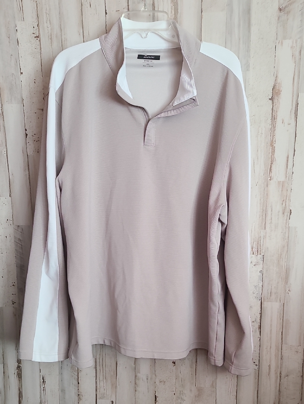 Alfani Men's Beige Quarter-Zip Pullover with White Shoulder Stripes